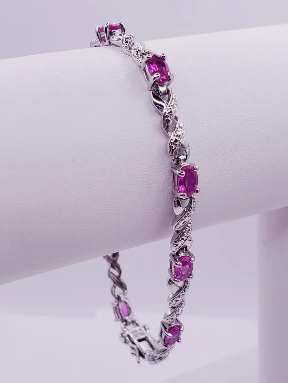 4 Carat Pink Sapphire & Diamond Accent Twist Tennis Bracelet - 925 Silver